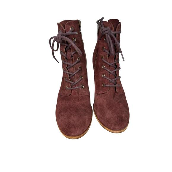 Kork Ease ELFA Burgundy Wine Merlot Suede Chunky Block Heel Lace Up Boot Size 7 - Picture 2 of 6